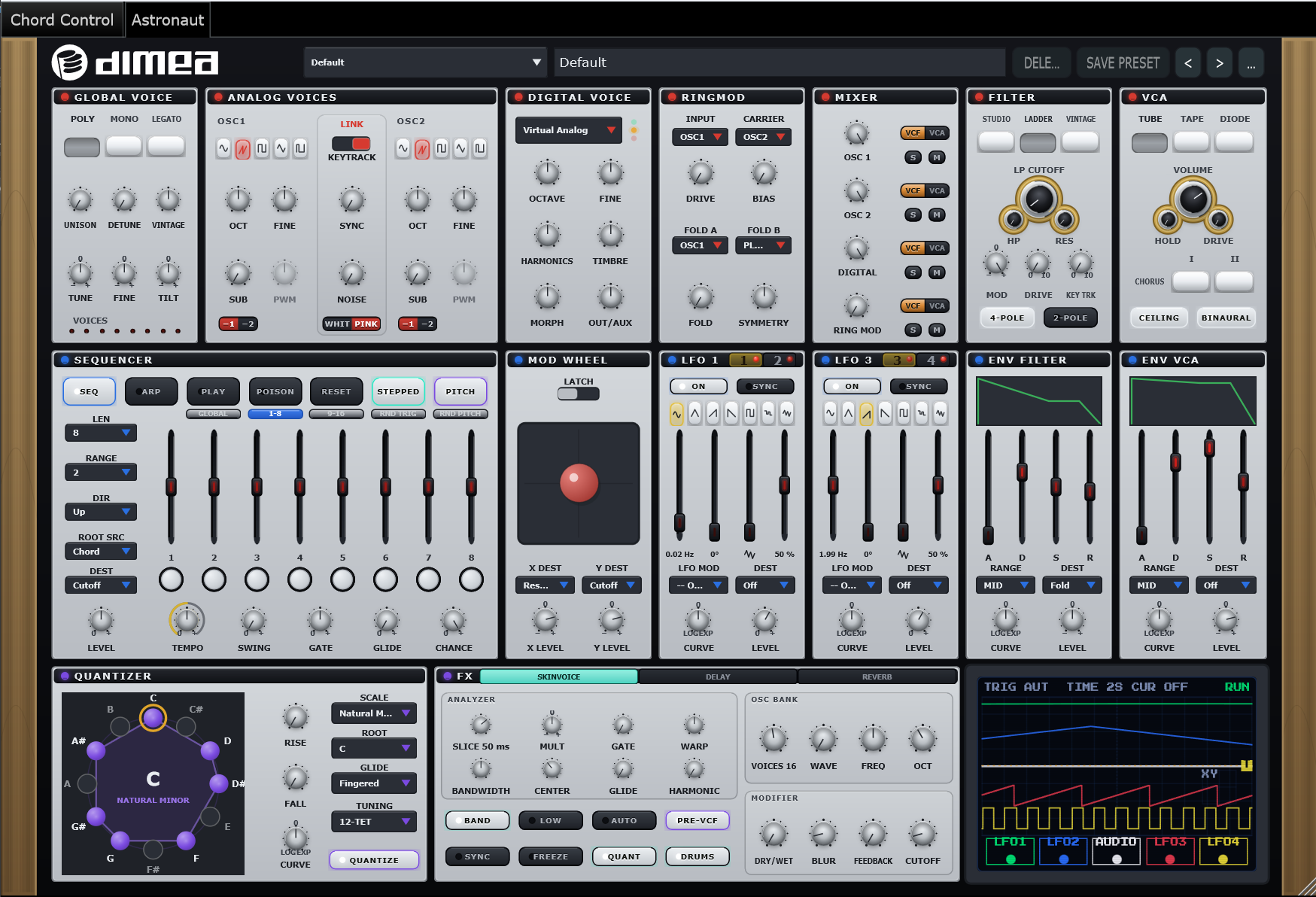 DIMEA Instrument standalone app with Chord Control and Astronaut tabs